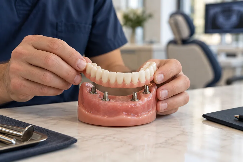 Illustrative full-arch dental implant model used in a treatment consultation